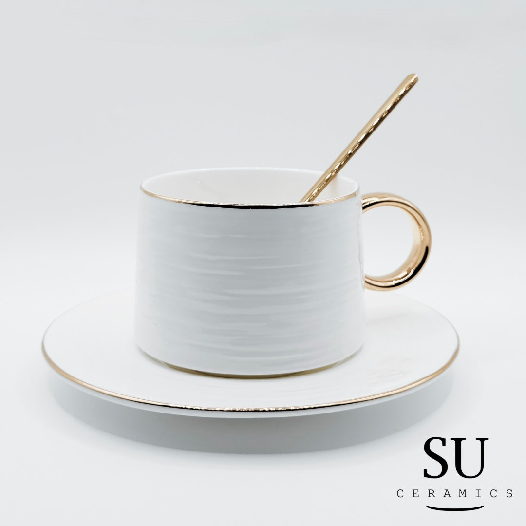 Snow Ridge Gold-Rimmed Coffee Set
